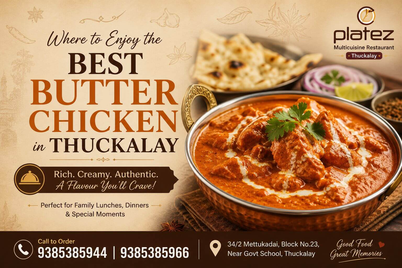 Best Butter Chicken at Platez Thuckalay